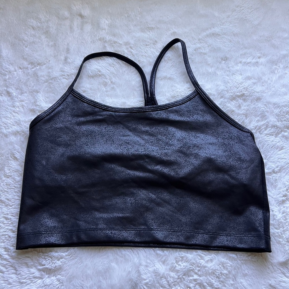 OFFLINE by Aerie Black Crackle Faux Leather Medium Support Sports Bra M NWOT Gym